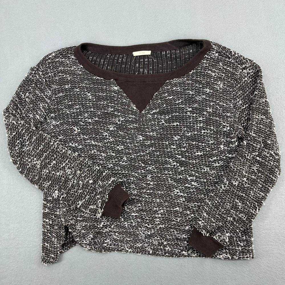 By Zoe Womens Marled Brown White Textured Knit Cotton Blend Sweater Size T1